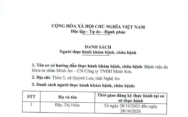 DANH SÁCH ĐĂNG KÍ THỰC HÀNH KHÁM BỆNH, CHỮA BỆNH (NGÀY 27/10/2025)