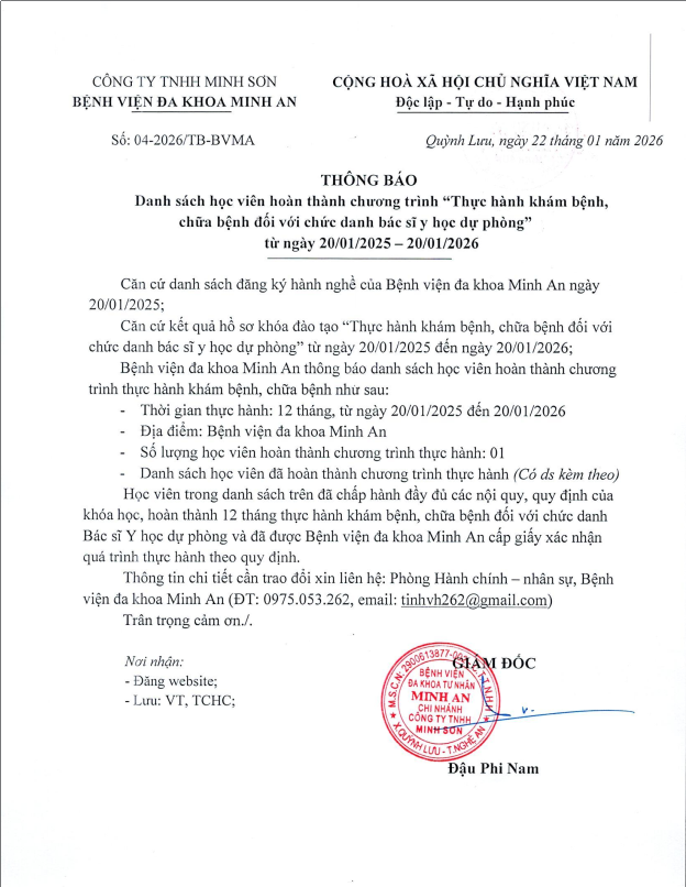DANH SÁCH HỌC VIÊN HOÀN THÀNH THỰC HÀNH KHÁM BỆNH, CHỮA BỆNH_NGÀY 20/01/2026