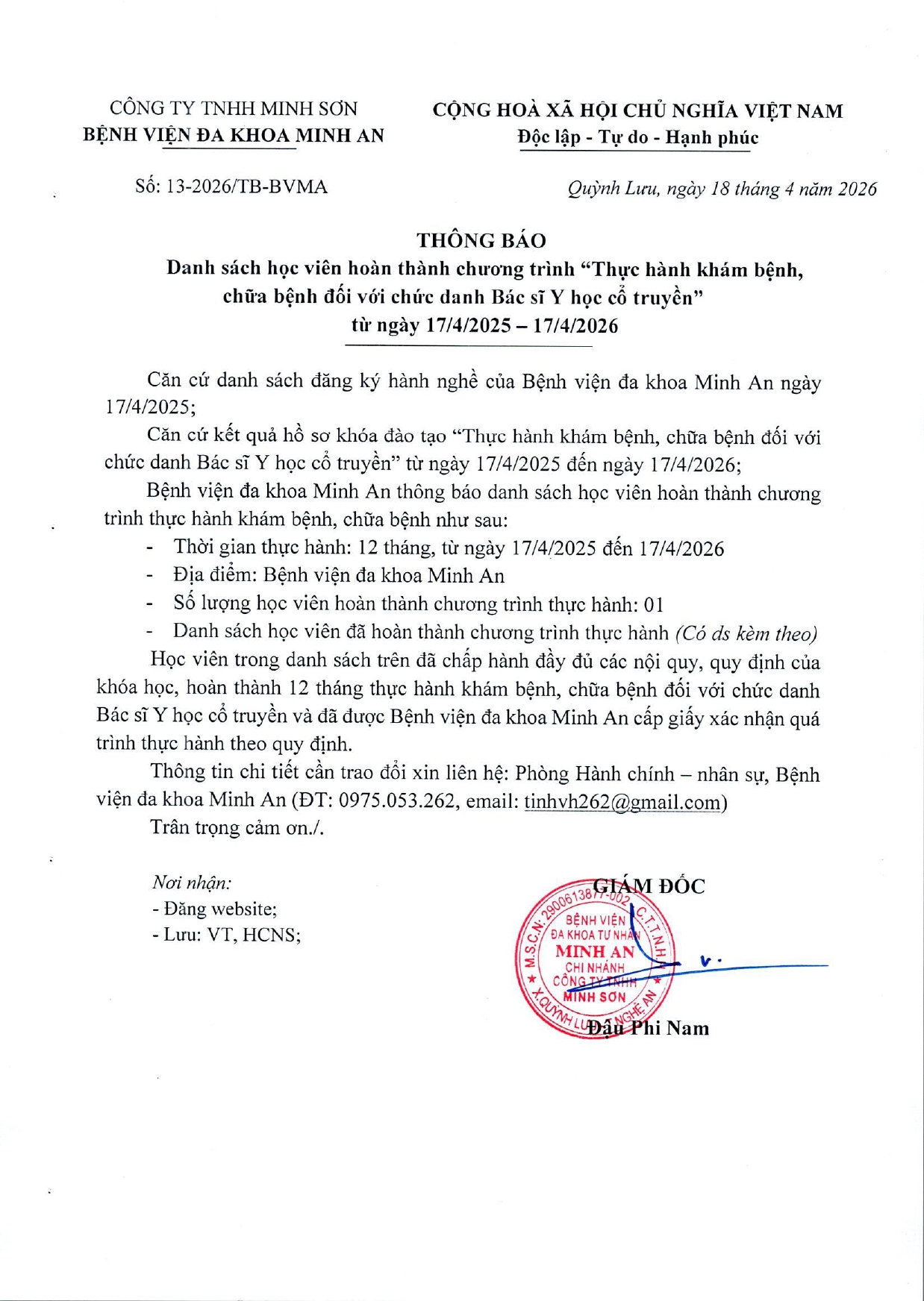 DANH SÁCH HOÀN THÀNH CHƯƠNG TRÌNH KHÁM BỆNH, CHỮA BỆNH _ NGÀY 17/04/2026