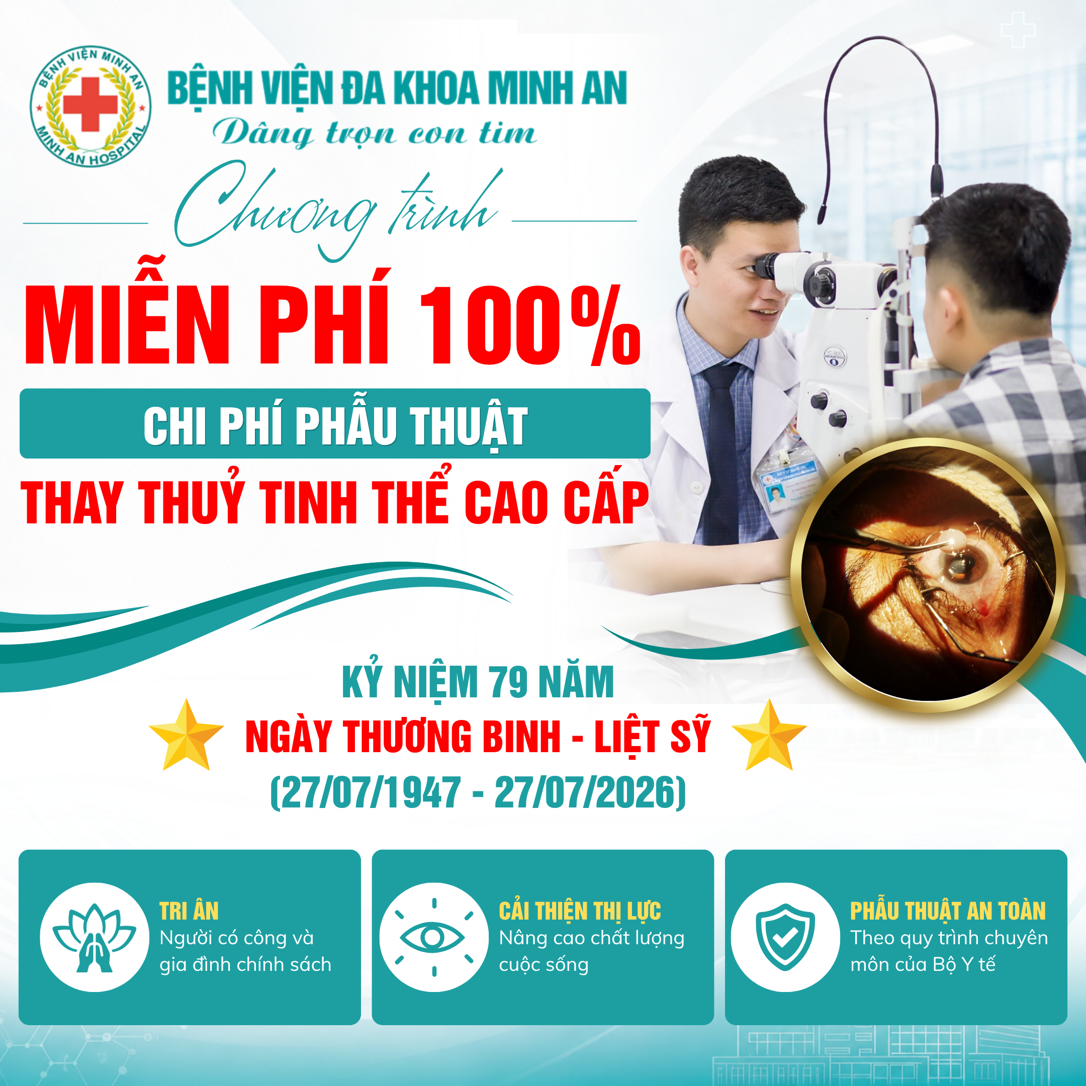Miễn phí 100% phẫu thuật thay thủy tinh thể cao cấp tại Bệnh viện Đa khoa Minh An